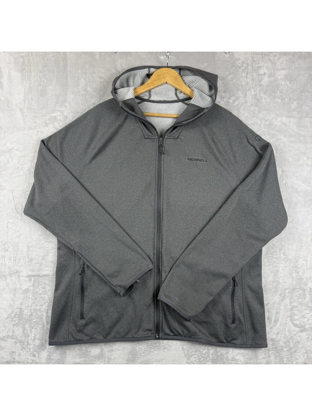Merrell Mens Full Zip Grid Fleece Jacket Hoodie Men Size XL Gray Gorpcore Hike